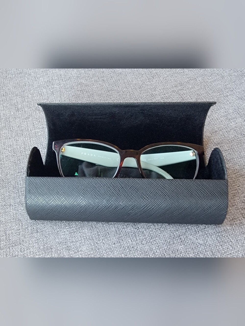 Prada VPR 18T Eyeglasses — Dark Havana Tortoise & Mint Green + Case